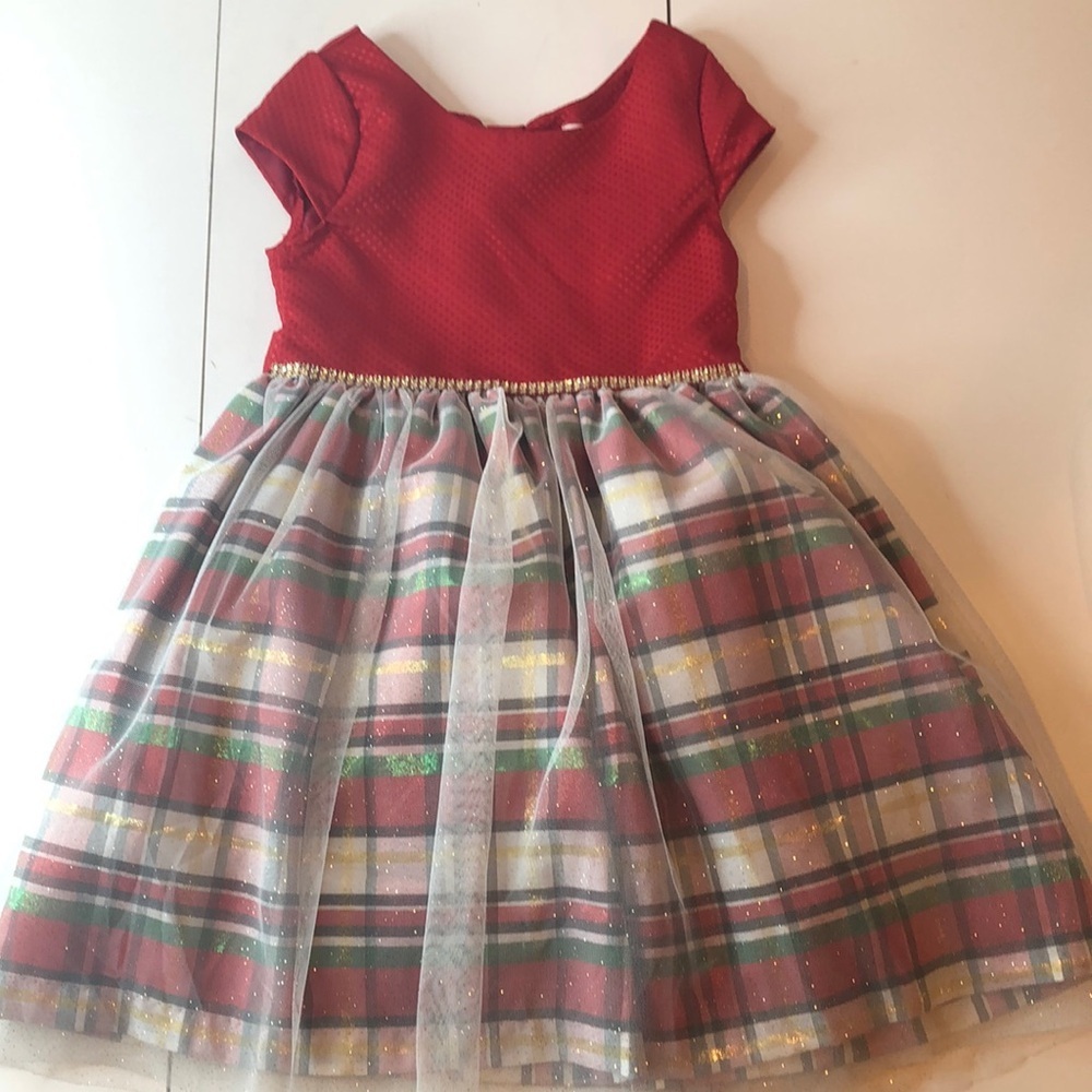 NEW NANNETTE KIDS Shimmery tulle fancy plaid red dress full skirt Girls 6